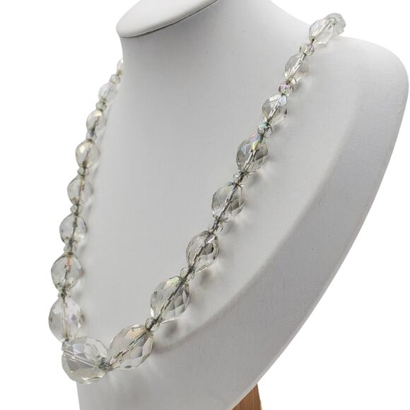 Pale Gray Faceted Crystal Necklace Glass Beaded Choker 12K GF Clasp Vintage - Picture 4 of 11